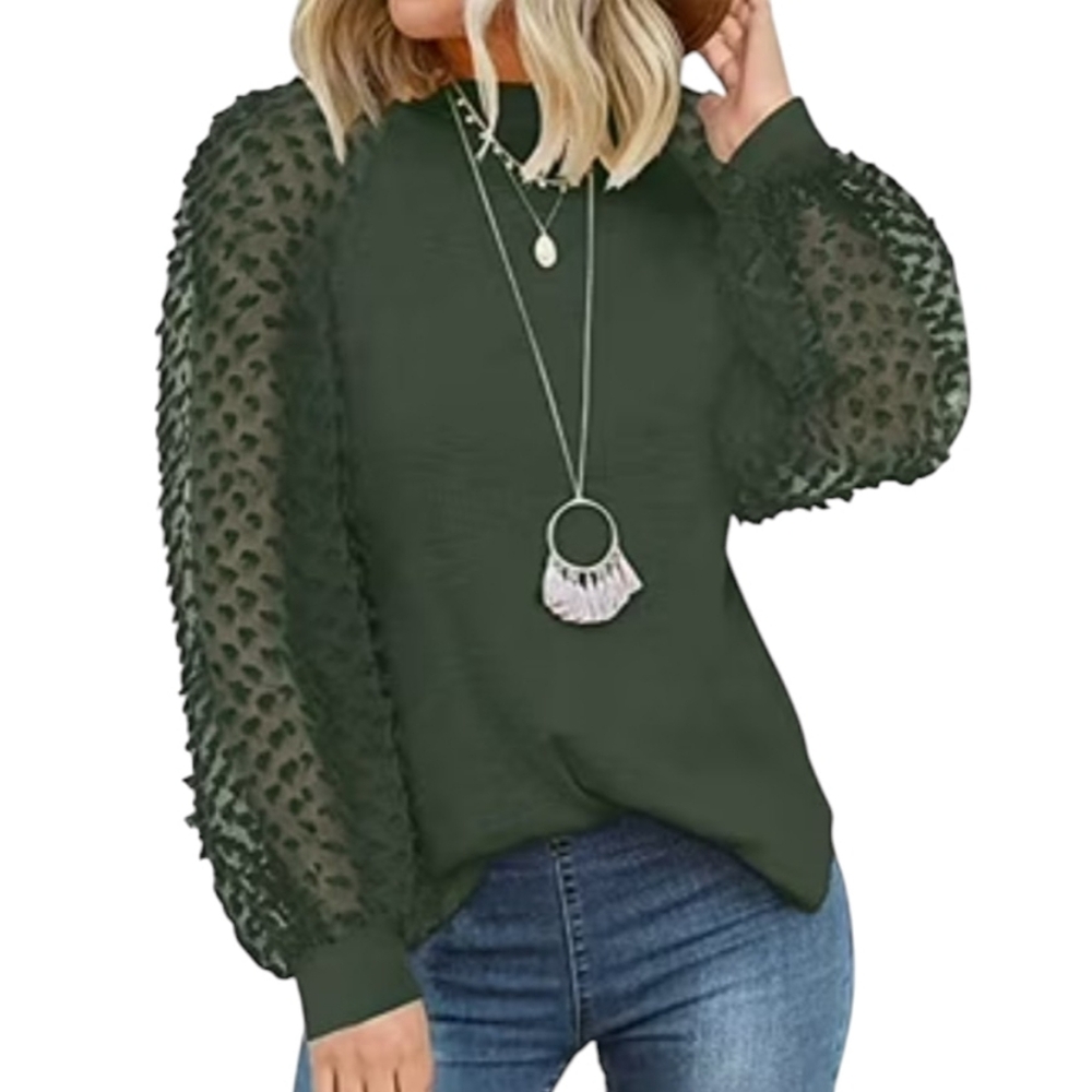 😎SALE😎 NWT Miholl Elegant Sage Green Sheer Sleeve Top Blouse Sz. XL - Picture 9 of 9